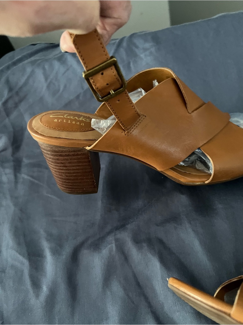 Clarks Brown Leather Artisan Sandal with Gold Logo Accent